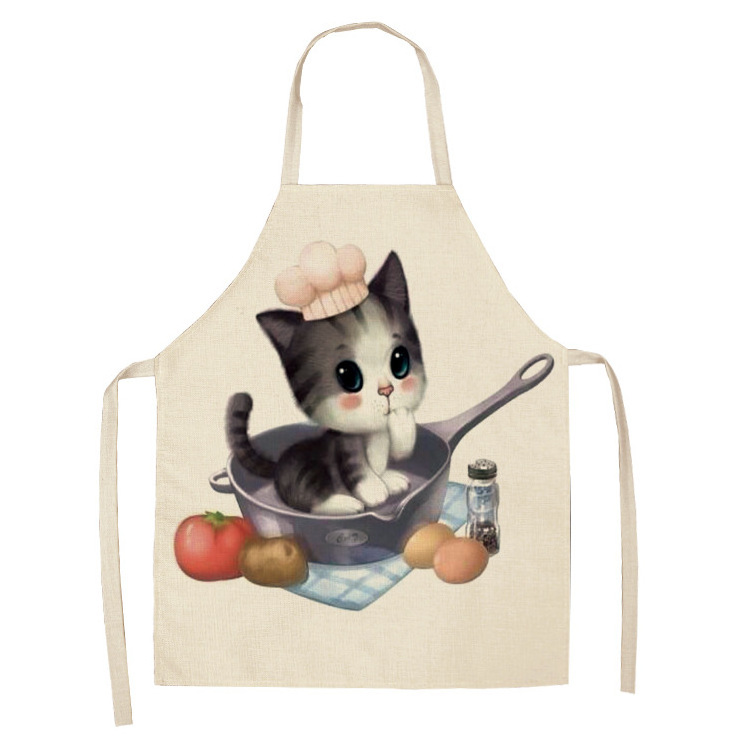 Modern Minimalist Cat Pattern Home Multifunctional Kitchen Cotton Linen Customizable Apron