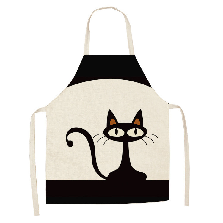 OEM Custom Design European American Cartoon Cute Cat Print Hanging Neck  Manufacturer Supply Cotton Linen Aprons