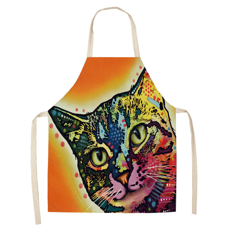 Unisex Custom Printed Oil Painting Kids Animals Colorful Cat Pictures Anti-Fouling Cotton Linen Sublimation All Ages Apron