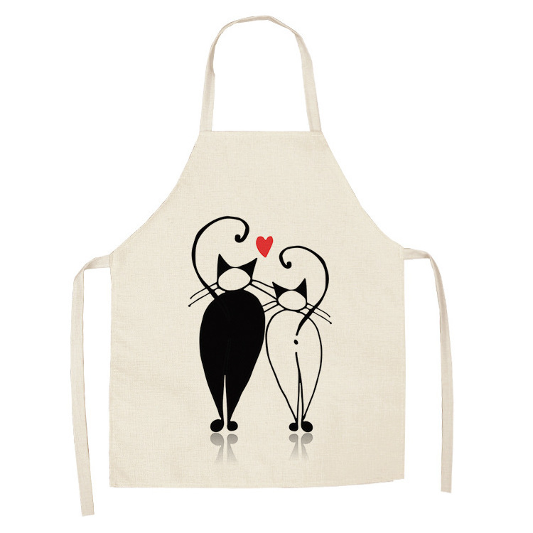 OEM Custom Design European American Cartoon Cute Cat Print Hanging Neck  Manufacturer Supply Cotton Linen Aprons