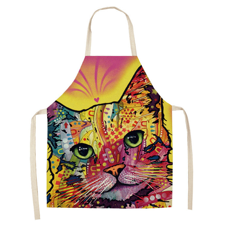 Unisex Custom Printed Oil Painting Kids Animals Colorful Cat Pictures Anti-Fouling Cotton Linen Sublimation All Ages Apron