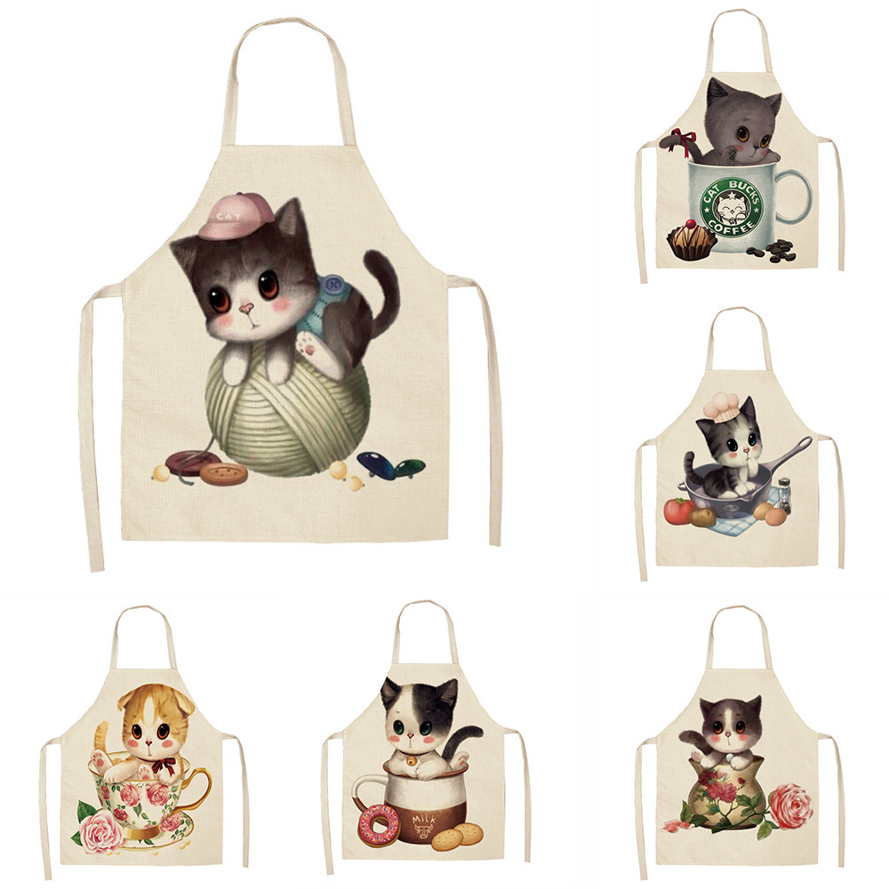 Modern Minimalist Cat Pattern Home Multifunctional Kitchen Cotton Linen Customizable Apron