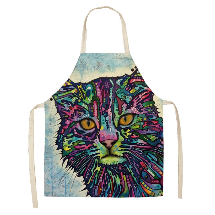 Unisex Custom Printed Oil Painting Kids Animals Colorful Cat Pictures Anti-Fouling Cotton Linen Sublimation All Ages Apron