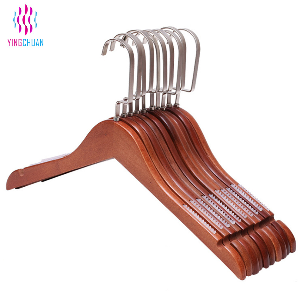 Wholesale Bronze Wooden Clothes Hangers Custom Logo Cheap Cloth Wooden Hanger With Hook