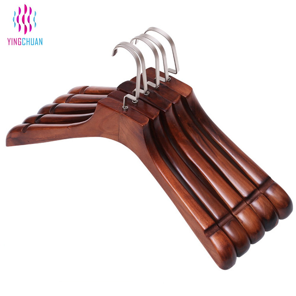 Wholesale Bronze Wooden Clothes Hangers Custom Logo Cheap Cloth Wooden Hanger With Hook