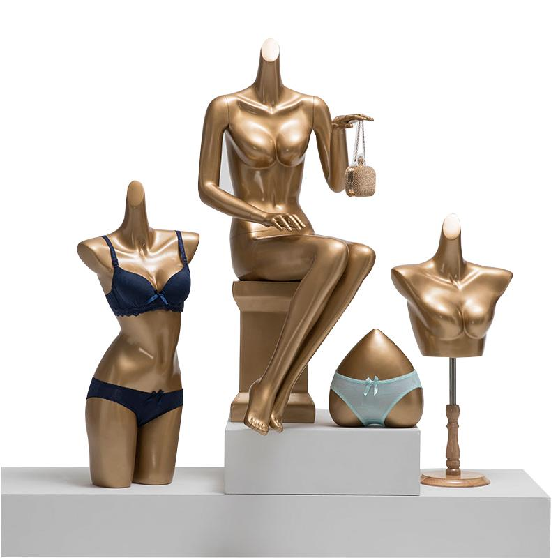 Fashion Gold Woman Lady Fiberglass Female Mannequin Bust Underwear Lingerie Mannequin for Lingerie Display