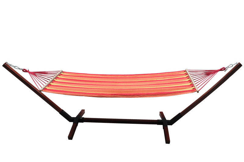 YJ outdoor patio swing wooden rod nylon hammock frame cotton canvas colorful strip single and double hammock wholesale