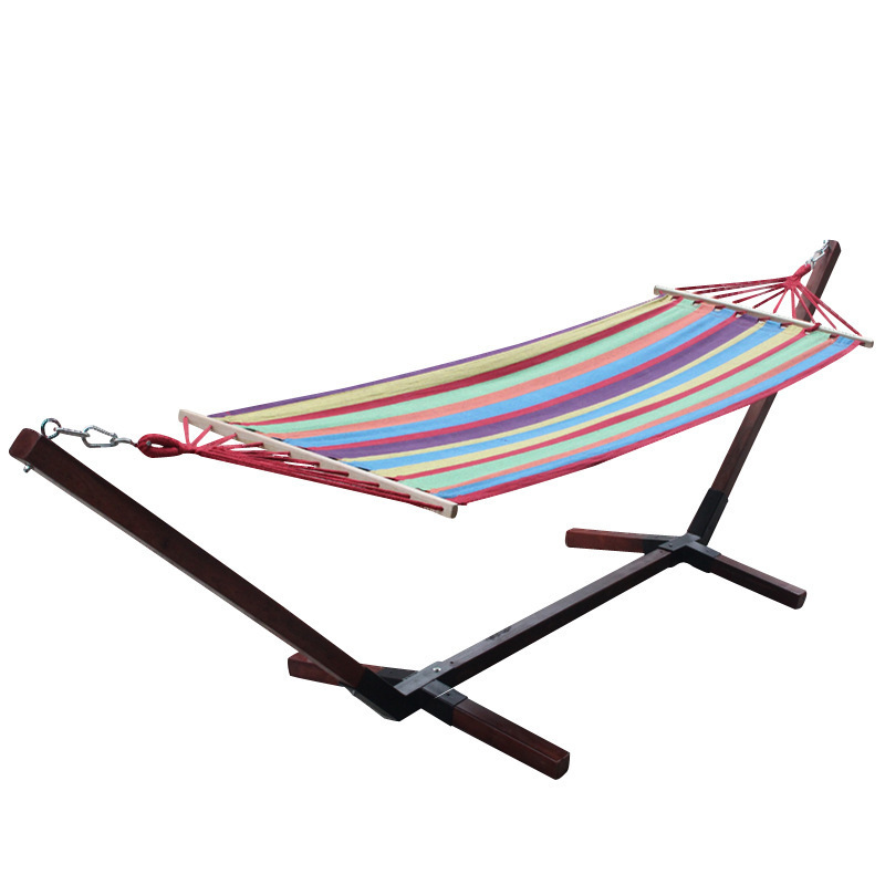 YJ outdoor patio swing wooden rod nylon hammock frame cotton canvas colorful strip single and double hammock wholesale