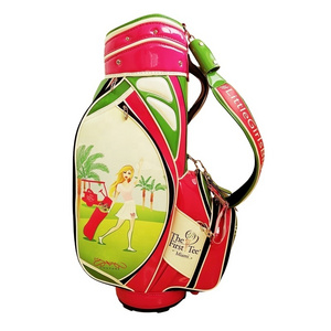 Free sample 10 Inched Pink and Green White Golf Tour Bag with 6 Dividers and Printing Pattern