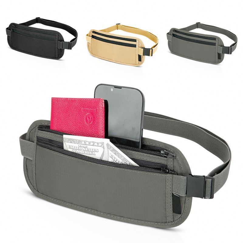 Free Sample Custom RFID Blocking Security Travel Conference Wallet Money Belt Bag Passport Phone Holder Waist Bag