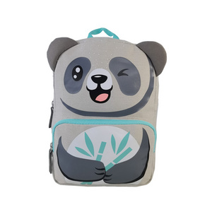 Haslor 2024 Soft kids canvas panda backpack cute child baby animal backpack 3d cartoon kids zoo animal shoulders backpack bag