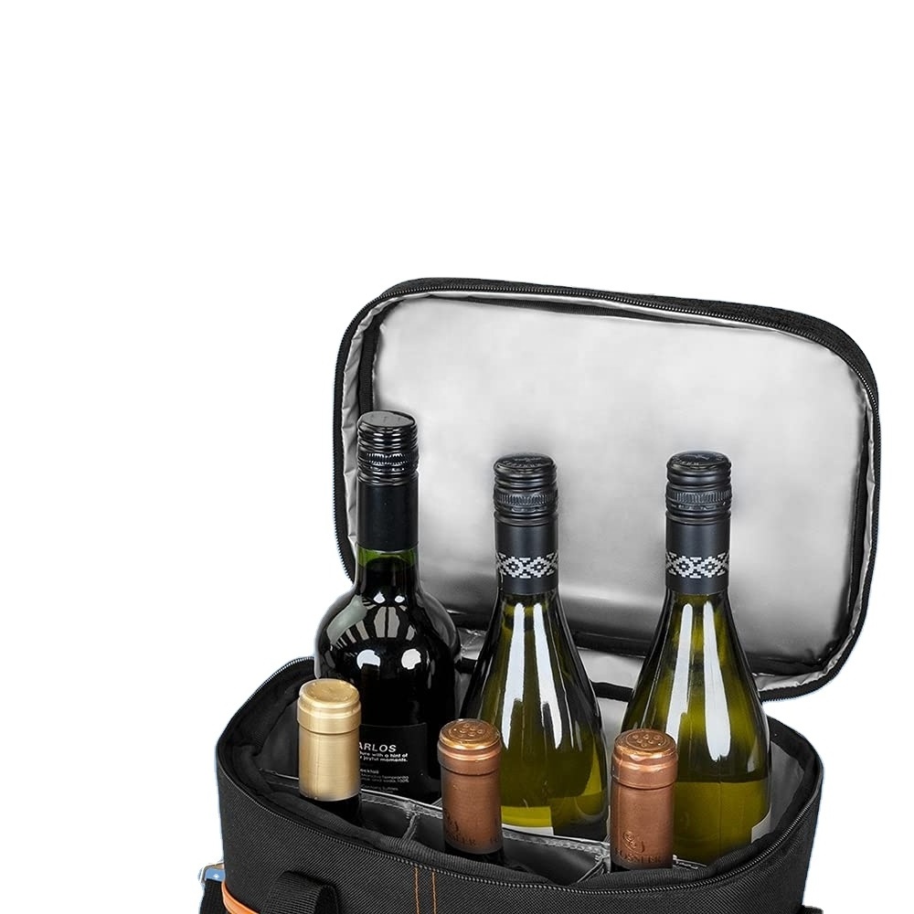 Free Sample Portable Wholesale Price Custom Size Insulated for Outdoor Picnic 3 Pack Wine Bottle Cooler Backpack