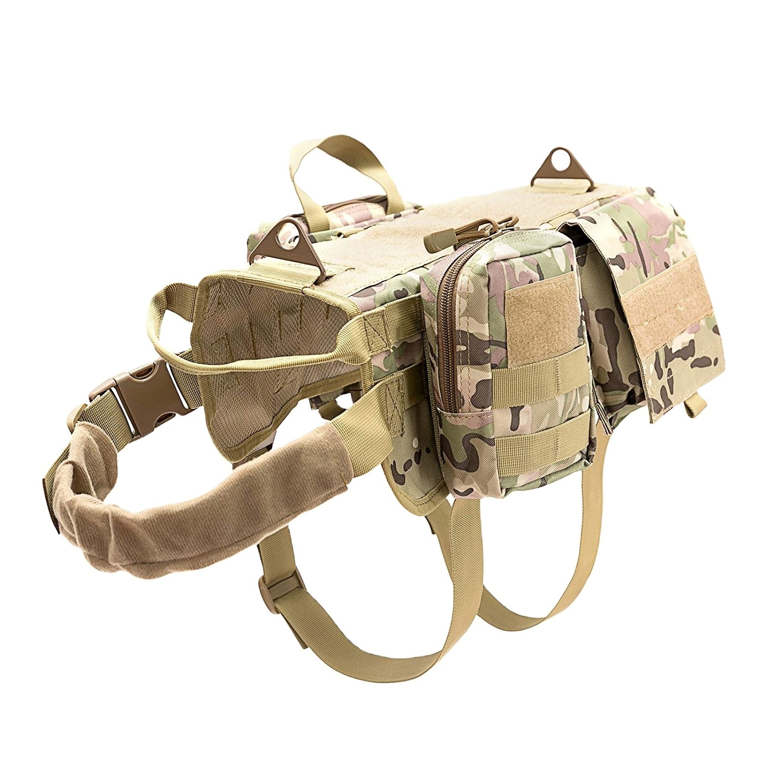 Adjustable Service Tactical Dog Harness Molle Vest  Camouflage with 3 Detachable Pouches chaleco de seguridad