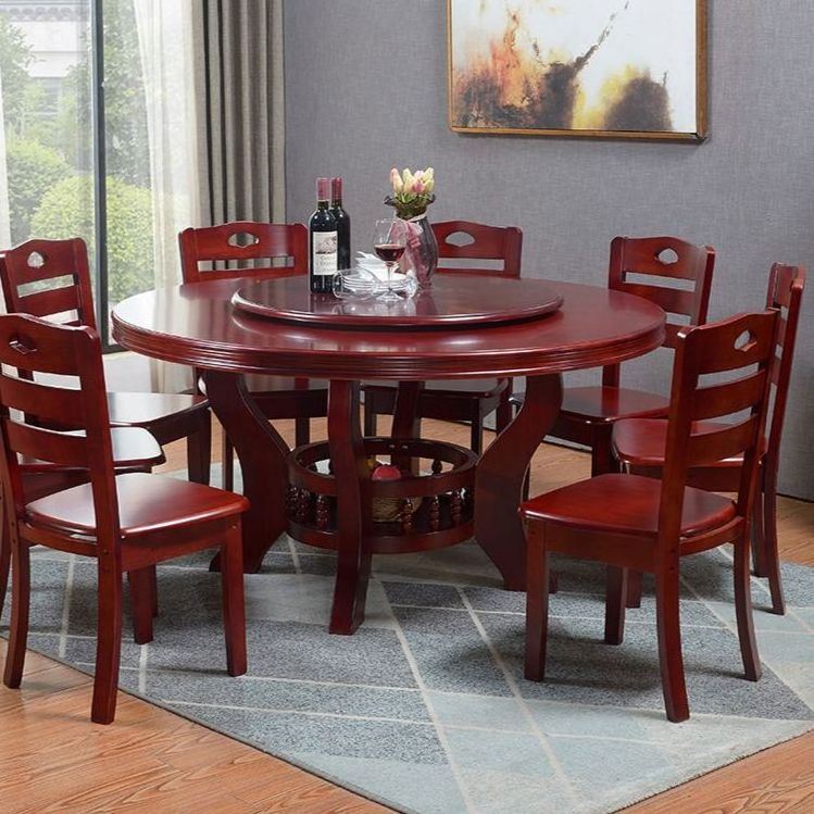 8 Seat Rotating Modern Round Wooden Dining Table And Chair Set 8 Seater