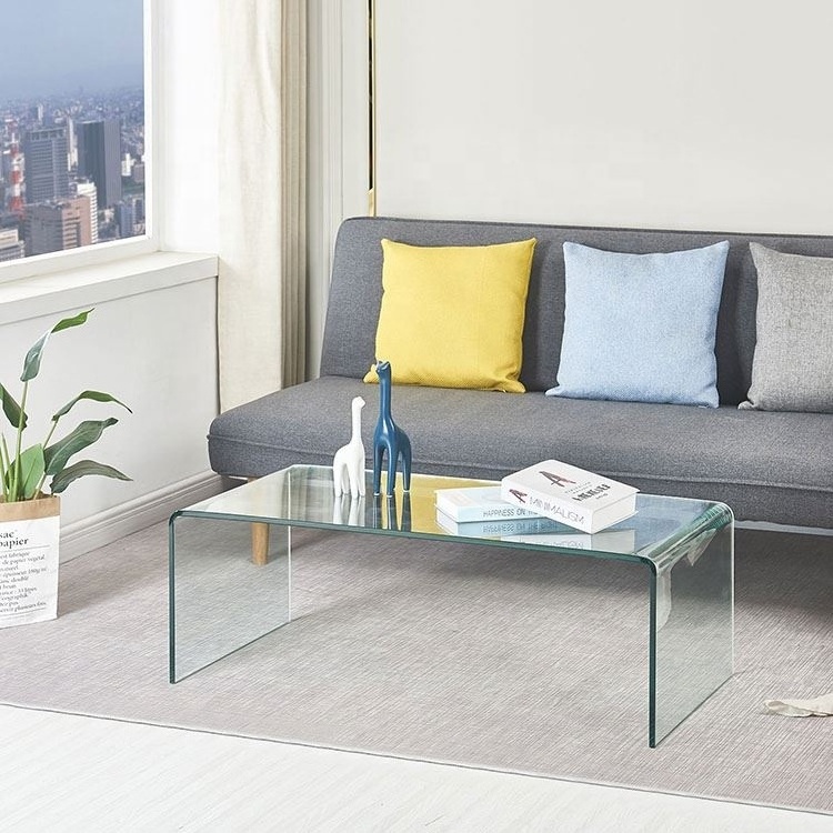 Hotel Luxury Modern Tea Corner Center Table Square Tempered Clear Bent Curved Glass Coffee Tables