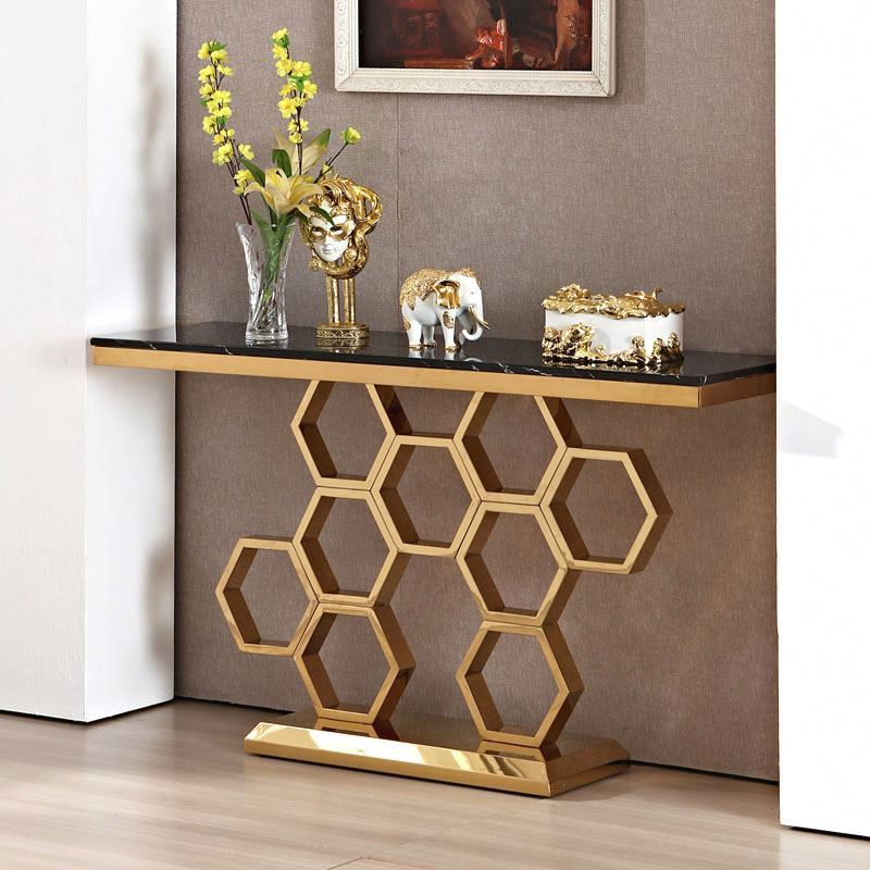 Contemporary Modern Design Luxury Stainless Steel Glass Marble Console Table With Mirror