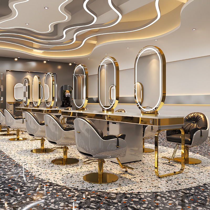 Youtai Wholesale Hair Salon Furniture Barber Station with Mirror Gold Salon Mirror With LED Salon Mirror Station