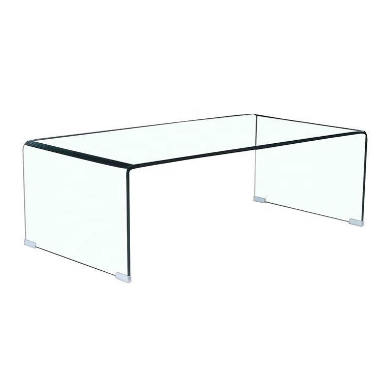 Hotel Luxury Modern Tea Corner Center Table Square Tempered Clear Bent Curved Glass Coffee Tables