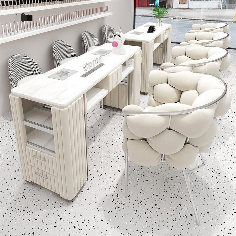 Nordic Modern Rock Plate Nail Table Single double Nail shop table and Chair set