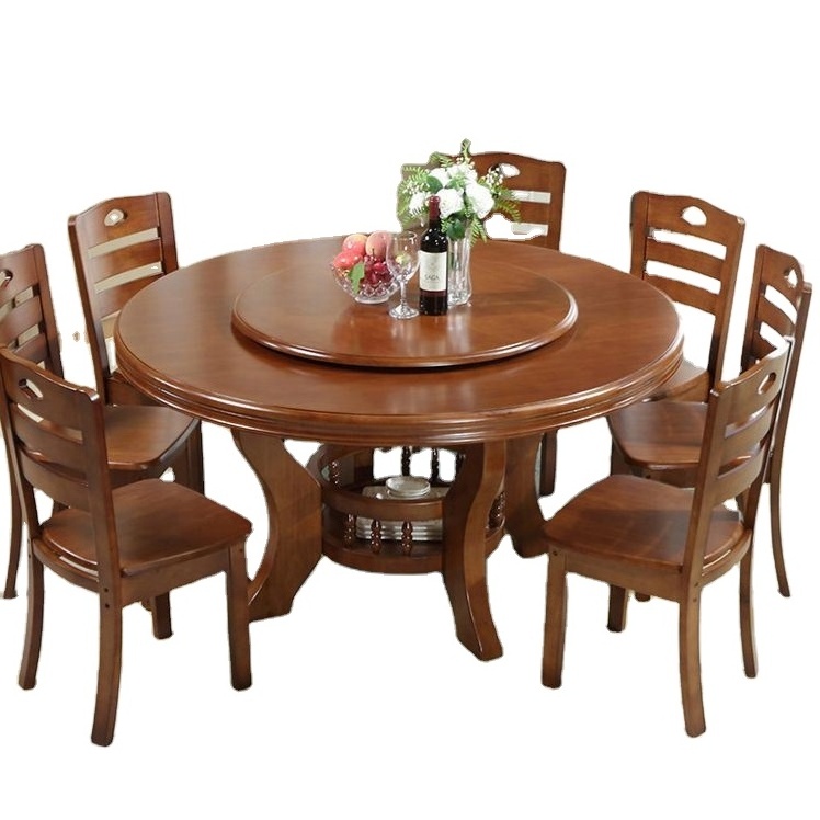 8 Seat Rotating Modern Round Wooden Dining Table And Chair Set 8 Seater