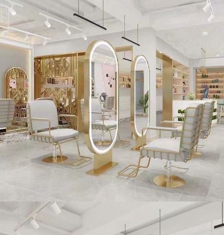 High Quality Large Full Length Gold Styling Barber Salon Furniture Wall Mounted Hairdressing Makeup Led Beauty Salon Mirror