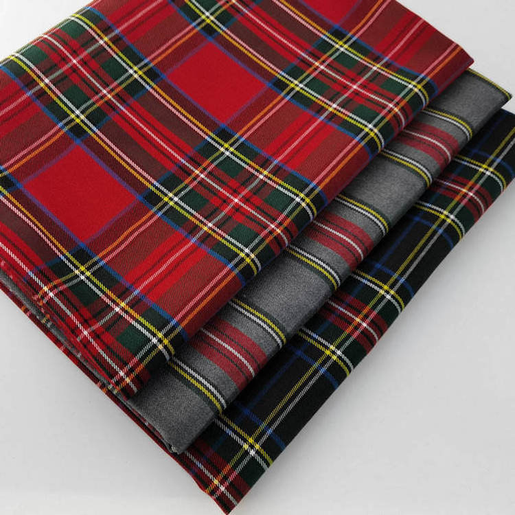 Wholesale Super Soft Woven Yarn Dyed 100% Polyester scottish tartan School Uniforms square Plaid Checked Lining Fabrics