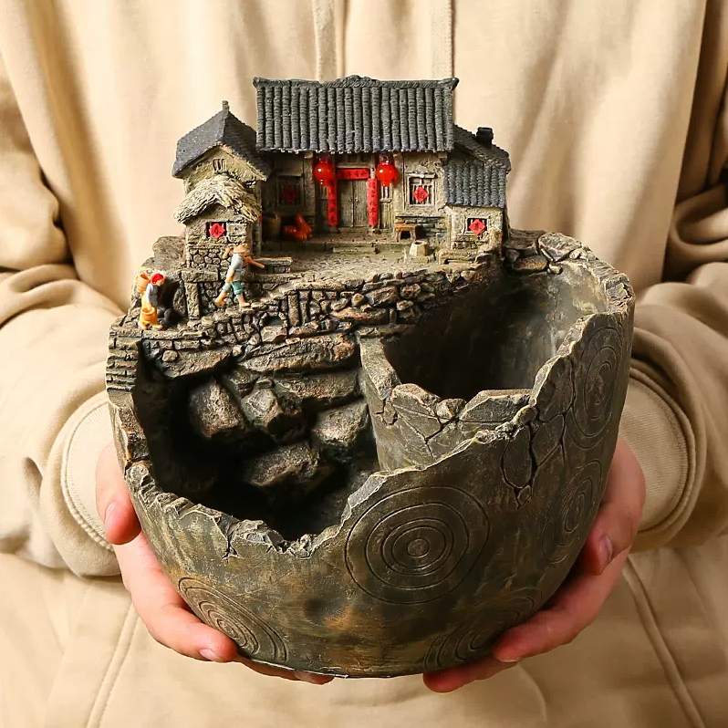 Resin Chinese style Zen rockery water house home garden statue