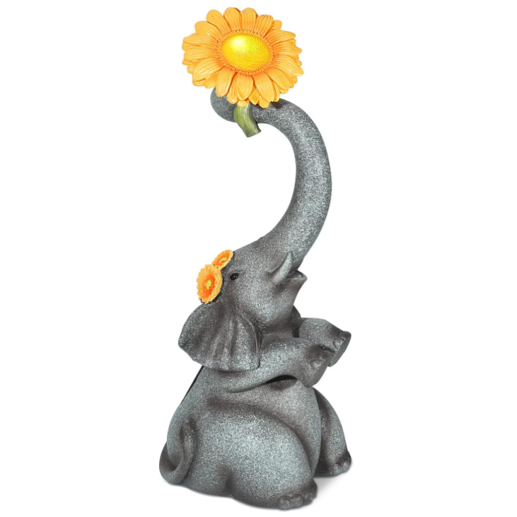 Resin-grey silver elephant picks sunflower home desk statue with trunk