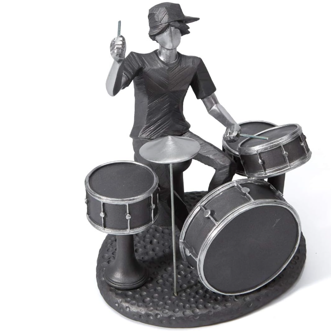 Resin wearing hat music rock boy playing drum kit table ornament statue