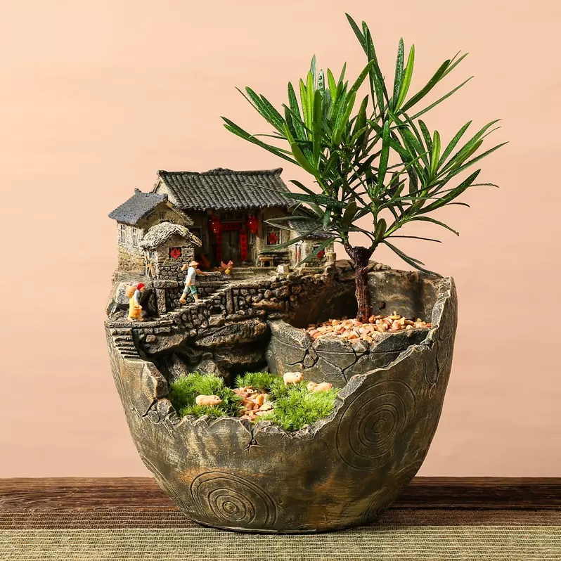 Resin Chinese style Zen rockery water house home garden statue