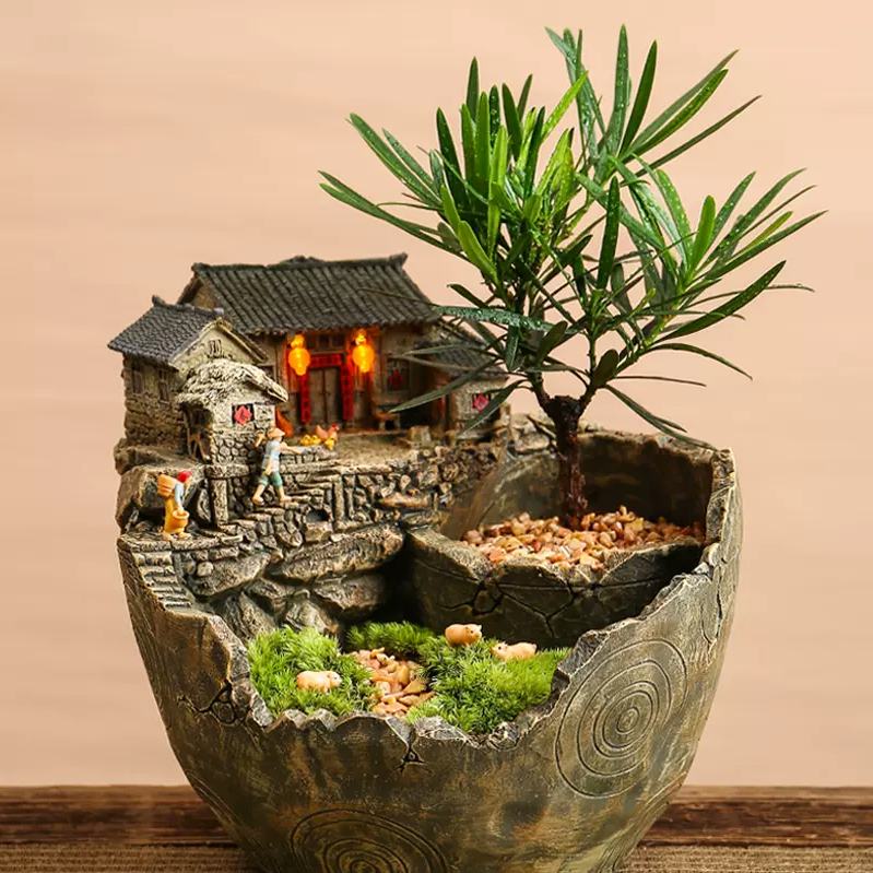 Resin Chinese style Zen rockery water house home garden statue