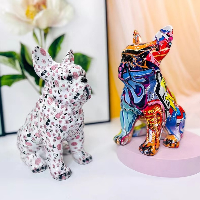 Resin graffiti dog colorful sitting dog art sculpture