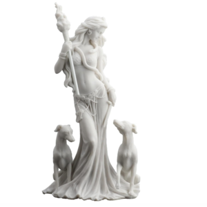 Resin statue of Hecate Greek goddess of magic with her hunting dog