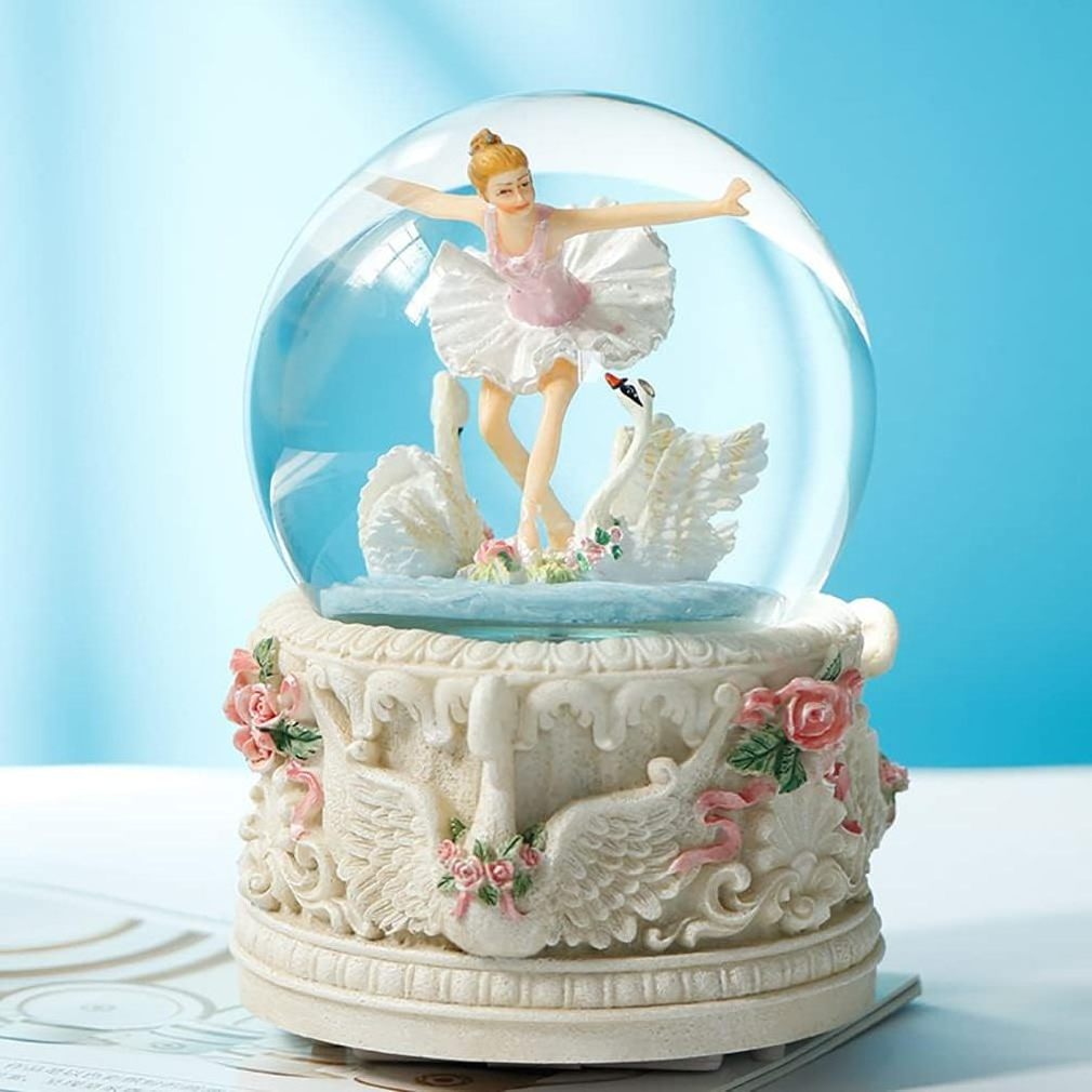 Resin snow glass globe lights music box ballerina Swan Lake statue