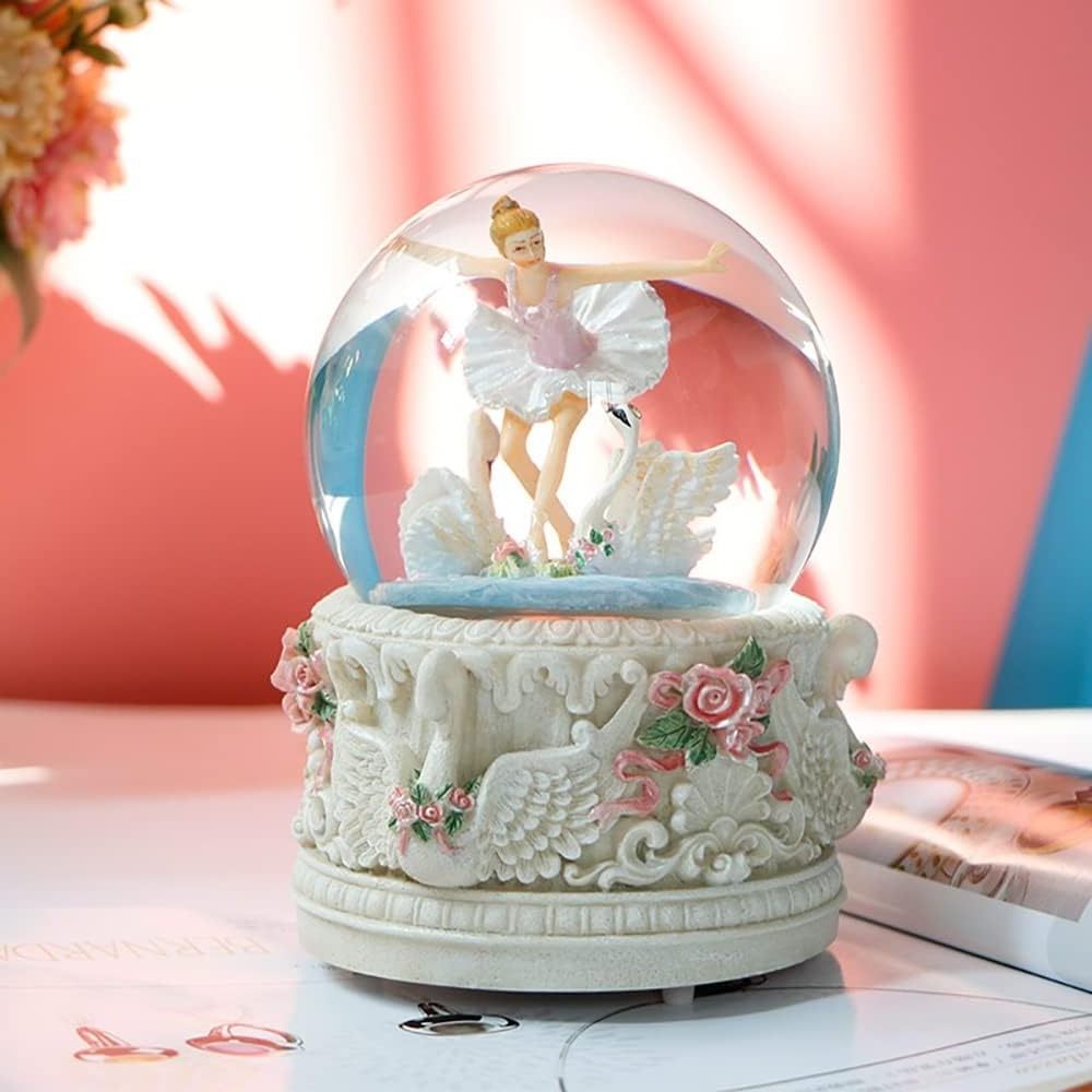 Resin snow glass globe lights music box ballerina Swan Lake statue