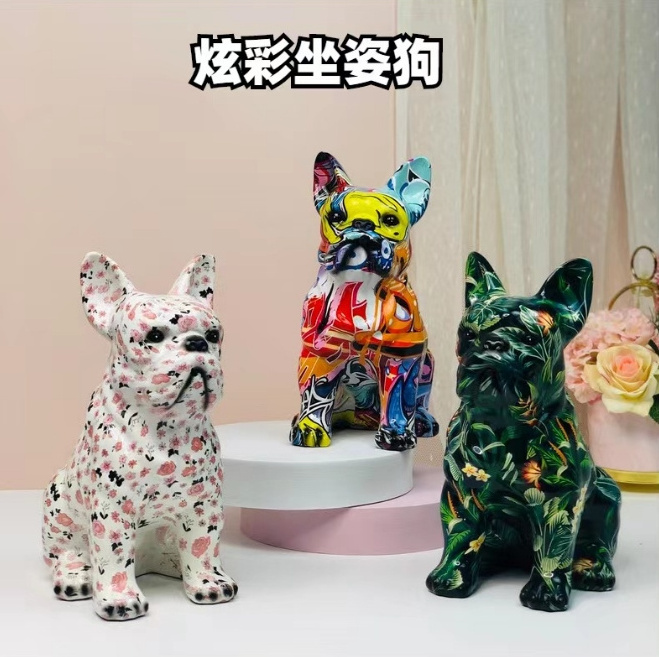 Resin graffiti dog colorful sitting dog art sculpture