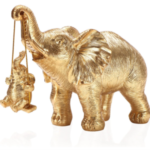 Resin fortune gold elephant mother and baby elephant swing statue