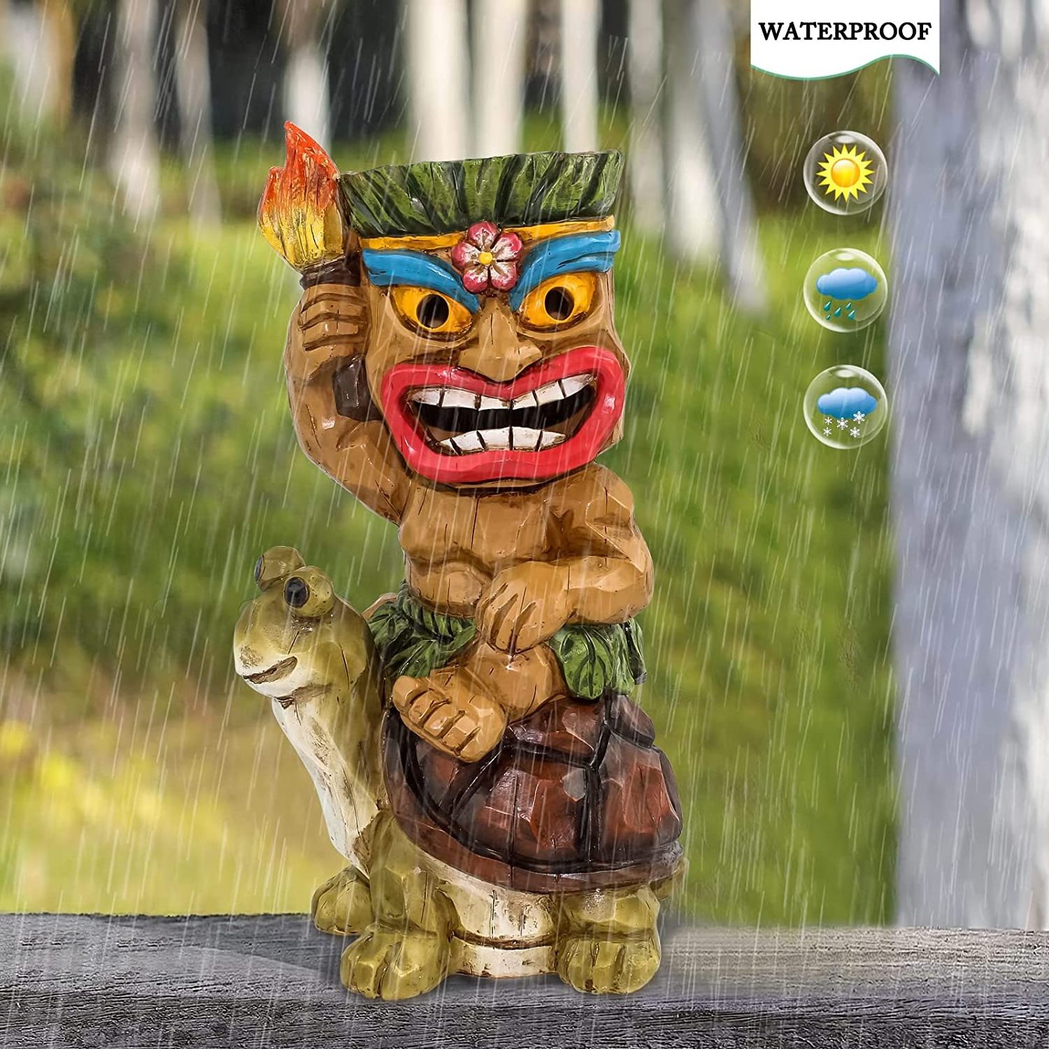 Resin Tiki solar garden statue