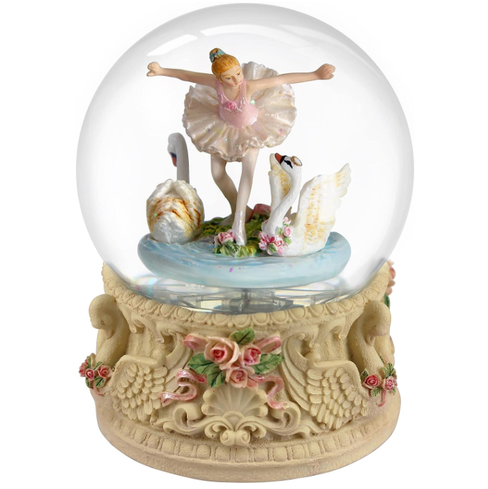 Resin snow glass globe lights music box ballerina Swan Lake statue