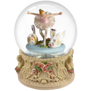 Resin snow glass globe lights music box ballerina Swan Lake statue