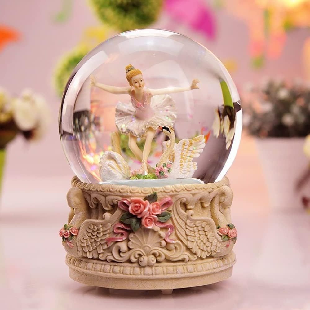 Resin snow glass globe lights music box ballerina Swan Lake statue