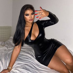 Cutout Sexy Dress for Sex Night Club Black Dress One Sleeve Skinny Mature Women Sexy Short Tight Mini Leather Dress Bondage 2023