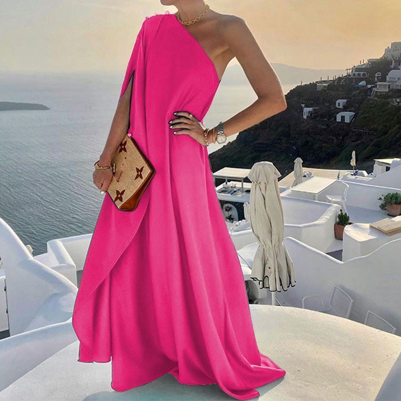 2023 New Arrivals Fashion Summer dresses women lady elegant Solid Color One Shoulder Long Dresses Women prom dresses