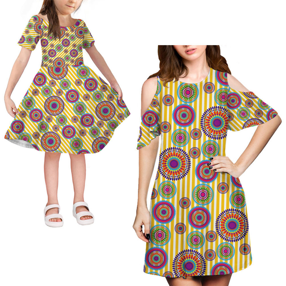 Custom Matching outfits for mother and daughter family set off shoulder dresses african Clothing girl dresses 6 to 14 years