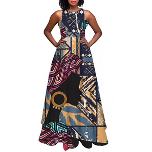 Wholesale maxi dress ladies African Tribal Black Girl printing Summer expansion skirt Swagger Big Swing sleeveless long dress