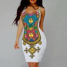 Summer Vintage Women Clothing Ethiopian Traditional Dress Sexy Sleeveless Bodycon Elegant Dresses Women Evening Ethiopian Dress