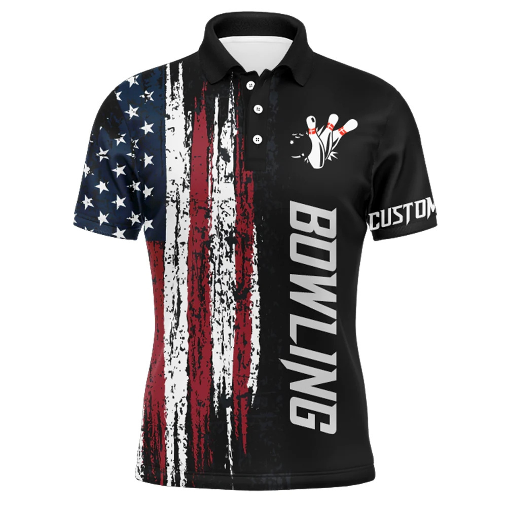 American Flag Bowling Shirt for Men Custom Design Polo Shirts Man Casual Slim Polos Drop Ship Summer Fashion Brand Male Clothing