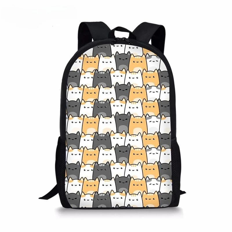 Cute Cartoon Cats Printed Backpack Boys Girls School Bags Casual Book Shoulder Bags Primary School Students Children Backpacks