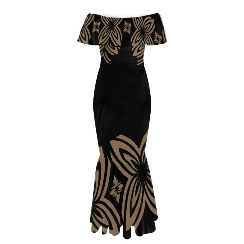 Samoan Puletasi Custom LOW MOQ Print Polynesian Mermaid Maxi Dress Plus Size Elegant Party Evening Dresses for Women Gown 2023