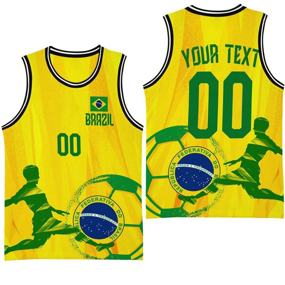 Brazil Football Basketball Children's Jersey Customized Team Number Jerseys Tops for Boys Girls Sports Wearable Game Day Outfit